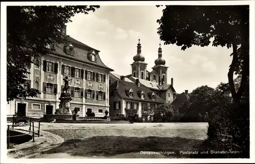 Ak Donaueschingen im Schwarzwald, Postplatz und Dianabrunnen