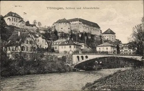 Ak Tübingen am Neckar, Schloss und Alleenbrücke