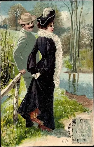 Litho Mann und Frau am Flussufer, Liebespaar