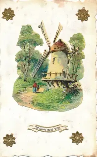 Künstler Ak Landschaft mit Windmühle