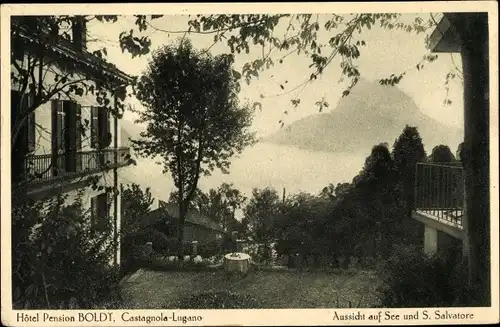 Ak Castagnola Cassarate Lugano Kt. Tessin, Hotel Boldt, Aussicht auf See und S. Salvatore