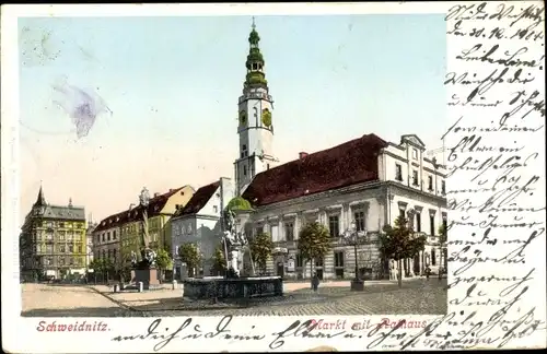 Ak Świdnica Schweidnitz Schlesien, Markt mit Rathaus