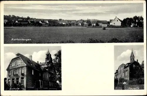 Ak Rothenbergen Gründau Hessen, Panorama vom Ort, Schule, Kapelle