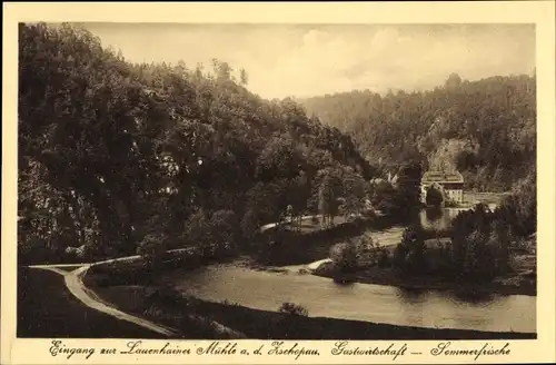 Ak Lauenhain Mittweida in Sachsen, Eingang zur Lauenhainer Mühle, Sommerfrische