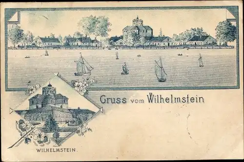 Litho Wilhelmstein Wunstorf in Niedersachsen, Schloss, Wasserpartie