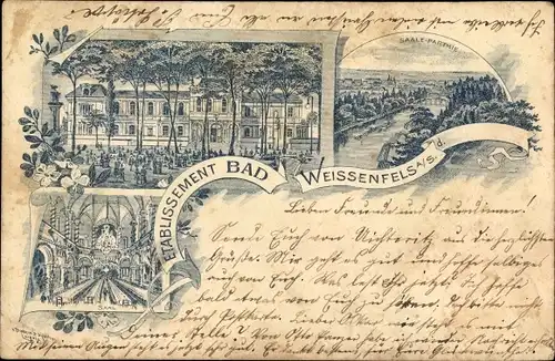 Litho Weißenfels in Sachsen Anhalt, Etablissement Bad, Saalepartie