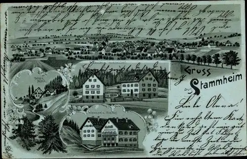 Mondschein Litho Stammheim Calw im Nordschwarzwald, Untere Mühle, Friedensheim, Ortspanorama