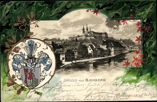 Präge Wappen Ak Bamberg an der Regnitz Oberfranken, Panorama vom Ort