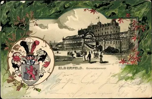 Präge Wappen Litho Elberfeld Wuppertal, Schwebebahnhof