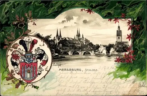 Präge Wappen Litho Merseburg an der Saale, Schloss
