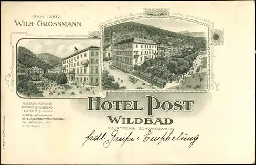 Litho Bad Wildbad Baden Württemberg, Hotel Post, Außenansicht