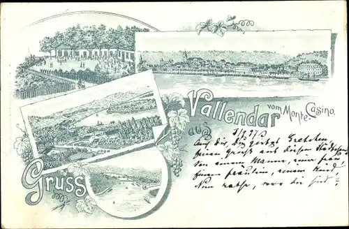 Litho Vallendar in Rheinland Pfalz, Panorama vom Ort, Monte Casino, Uferpartie