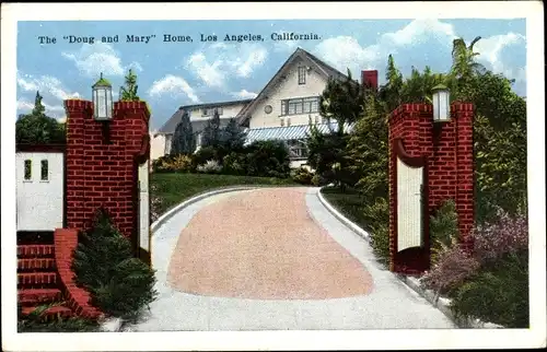 Ak Los Angeles Kalifornien USA, Doug and Mary home, exterior view, entrance gate, Fairbanks