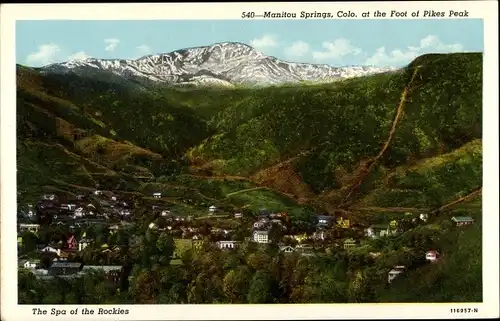 Ak Manitou Springs Colorado USA, general view of the town, Pikes Peak