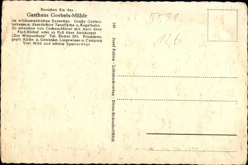 Ak Greimersburg Mosel, Enderttal, Gasthaus Goebels Mühle
