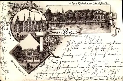 Litho Wiesbaden in Hessen, Rathaus, Kurhaus, Musikpavillon