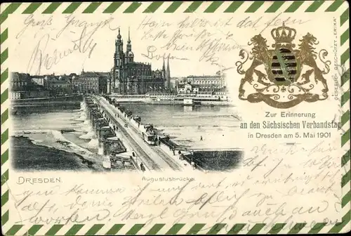 Präge Wappen Ak Dresden, Augustusbrücke, Sächsischer Verbandstag 1901