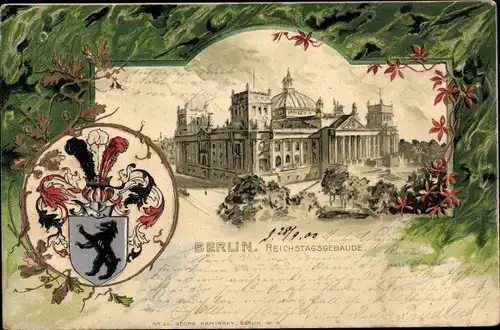 Präge Wappen Litho Berlin Tiergarten, Reichstagsgebäude