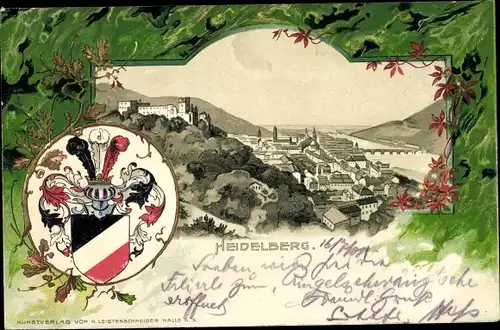 Präge Wappen Litho Heidelberg, Gesamtansicht der Stadt