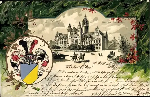 Präge Wappen Litho Leipzig, Neues Rathaus