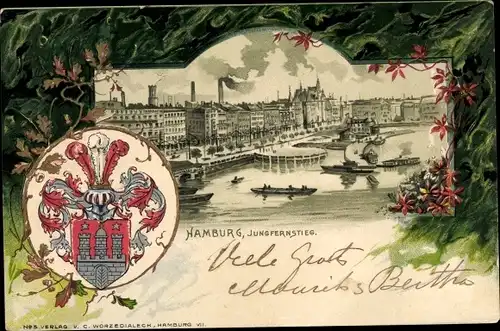 Präge Wappen Litho Hamburg, Jungfernstieg