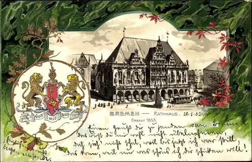 Präge Wappen Litho Bremen, Rathaus