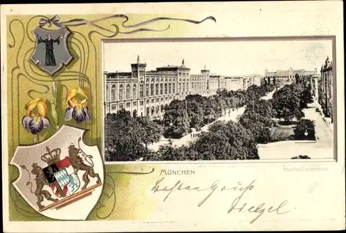 Präge Wappen Ak München, Maximilianstraße