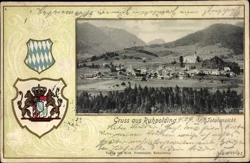 Präge Wappen Ak Ruhpolding in Oberbayern, Panorama