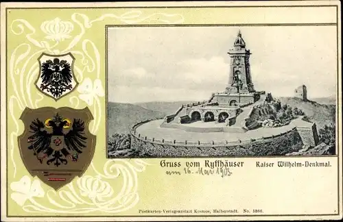 Präge Wappen Ak Steinthaleben Kyffhäuserland in Thüringen, Kyffhäuser, Kaiser Wilhelm Denkmal