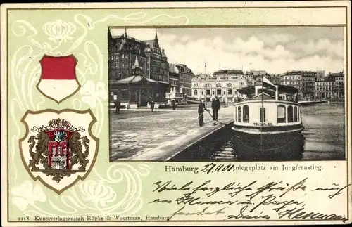 Präge Wappen Ak Hamburg, Anlegeplatz am Jungfernstieg