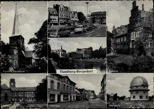 Ak Hamburg Bergedorf, Kirche und Hasseturm, Schloss, Sternwarte, Rathaus