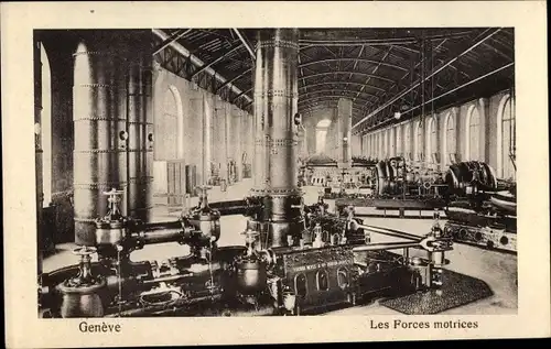 Ak Genève Genf Stadt, Les Forces motrices, Maschinen in einer Fabrik