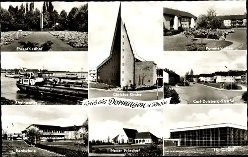 Ak Dormagen Niederrhein, Ehrenfriedhof, Rheinpartie, Realschule, Pommernallee, Carl Duisburg Straße