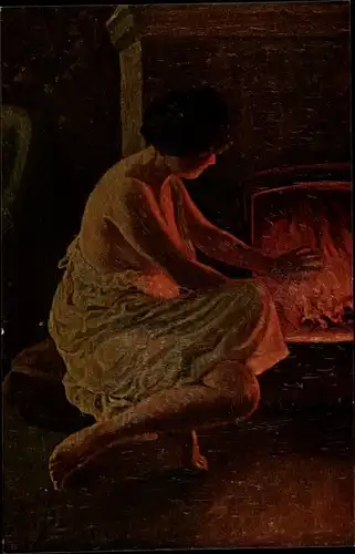 Künstler Ak Damm, A. G., Am Feuer, Degi 545