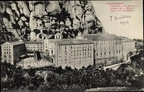 Ak Montserrat Katalonien, Santuario visto desde el camino de S. Miguel