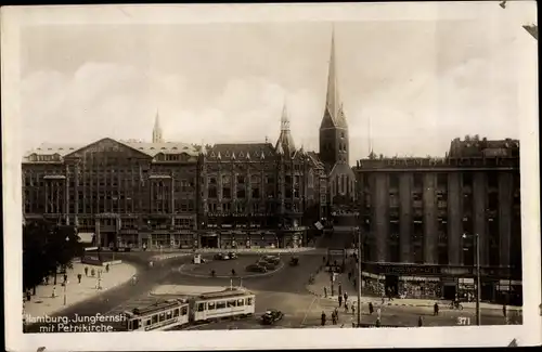 Ak Hamburg, Jungfernstieg mit Petrikirche