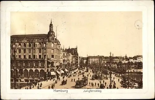 Ak Hamburg, Jungfernstieg, Straßenbahn, Passanten