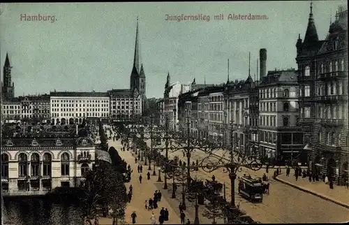 Ak Hamburg, Jungfernstieg mit Alsterdamm