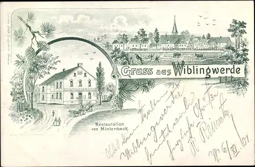 Litho Nachrodt-Wiblingwerde in Nordrhein Westfalen, Teilansicht vom Ort, Restauration von Mintenbeck