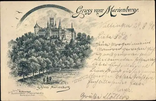 Litho Wülfingen Elze in Niedersachsen, Schloss Marienburg, Gesamtansicht, Wehr, Fotograf