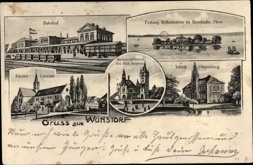 Ak Wunstorf in Niedersachsen, Bahnhof, Feestung Wilhelmstein, Kloster Loccum, Schloss Hagenburg