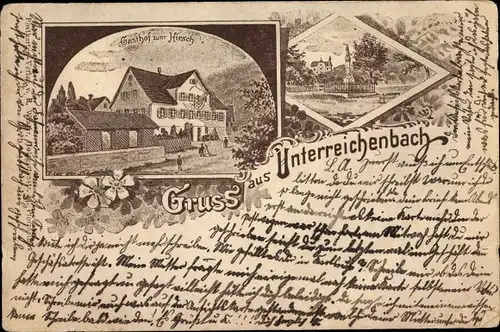 Litho Unterreichenbach in Baden Württemberg, Gasthof zum Hirsch, Außenansicht