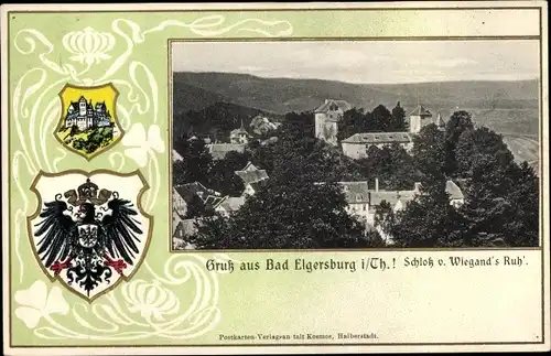 Präge Passepartout Wappen Ak Elgersburg in Thüringen, Schloss Wiegand's Ruh, Teilansicht vom Ort