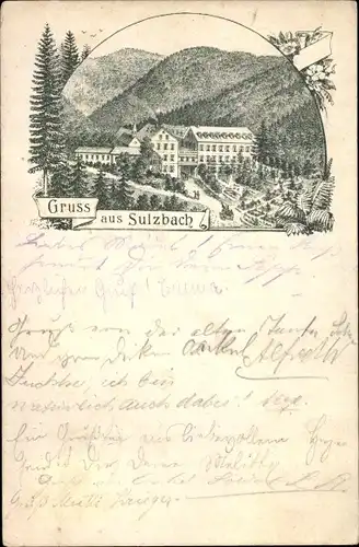 Litho Sulzbach Lauterbach im Schwarzwald Baden Württemberg, Totalansicht vom Ort, Hügellandschaft