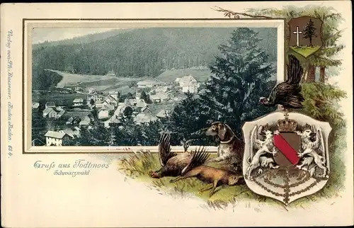 Präge Passepartout Wappen Ak Todtmoos im Hochschwarzwald, Gesamtansicht vom Ort, Vogelschau, Wald