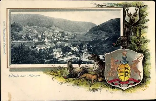 Präge Passepartout Wappen Ak Hirsau Calw in Baden Württemberg, Talpanorama vom Ort, Vogelschau