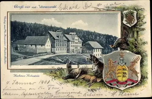 Präge Passepartout Wappen Ak Freudenstadt im Nordschwarzwald, Kurhaus Ruhestein, Gesamtansicht