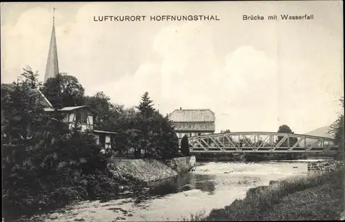 Ak Hoffnungsthal Rösrath im Rheinisch Bergischen Kreis, Brücke mit Wasserfall