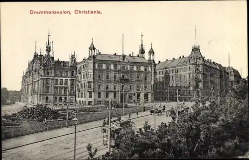 Ak Christiania Oslo Norwegen, Drammensveien, Straßenpartie