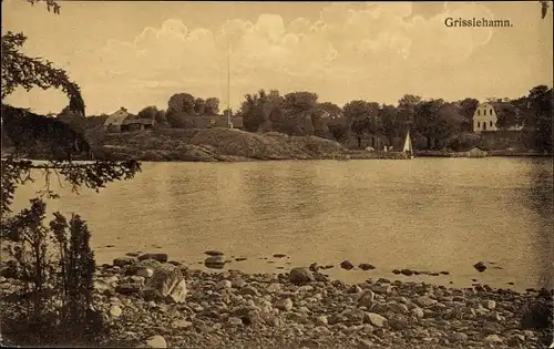 Ak Grisslehamn Schweden, Landschaft, Häuser, Fluss